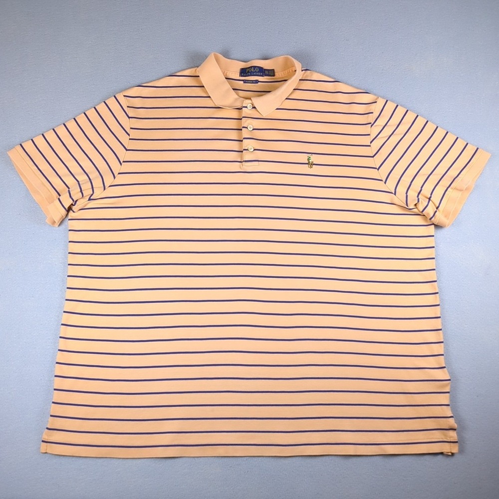 Polo Ralph Lauren Polo‎ Shirt Mens XXL Orange Striped Flesh Pony Classic Fit
